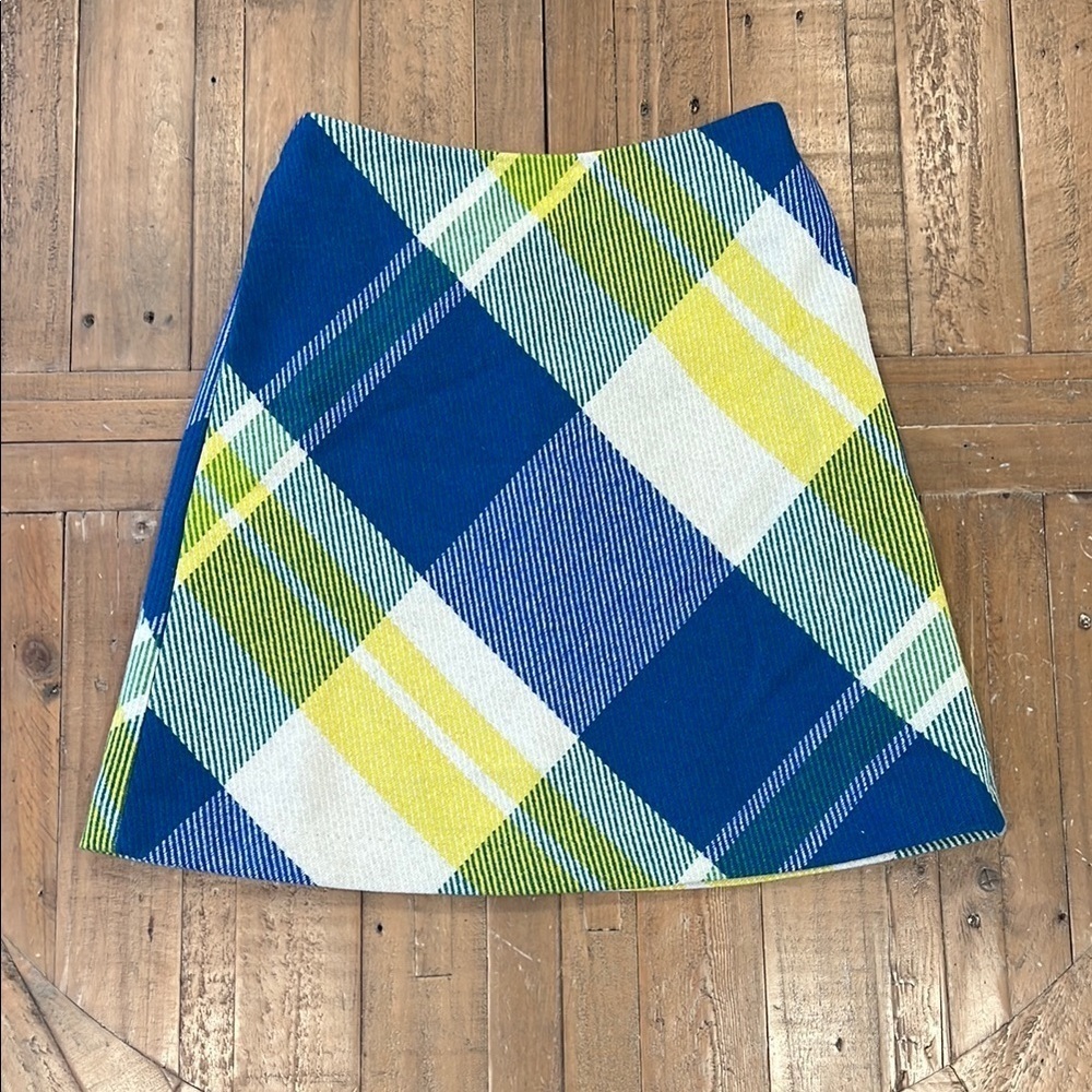 Boden blue and yellow plaid wool a-line skirt